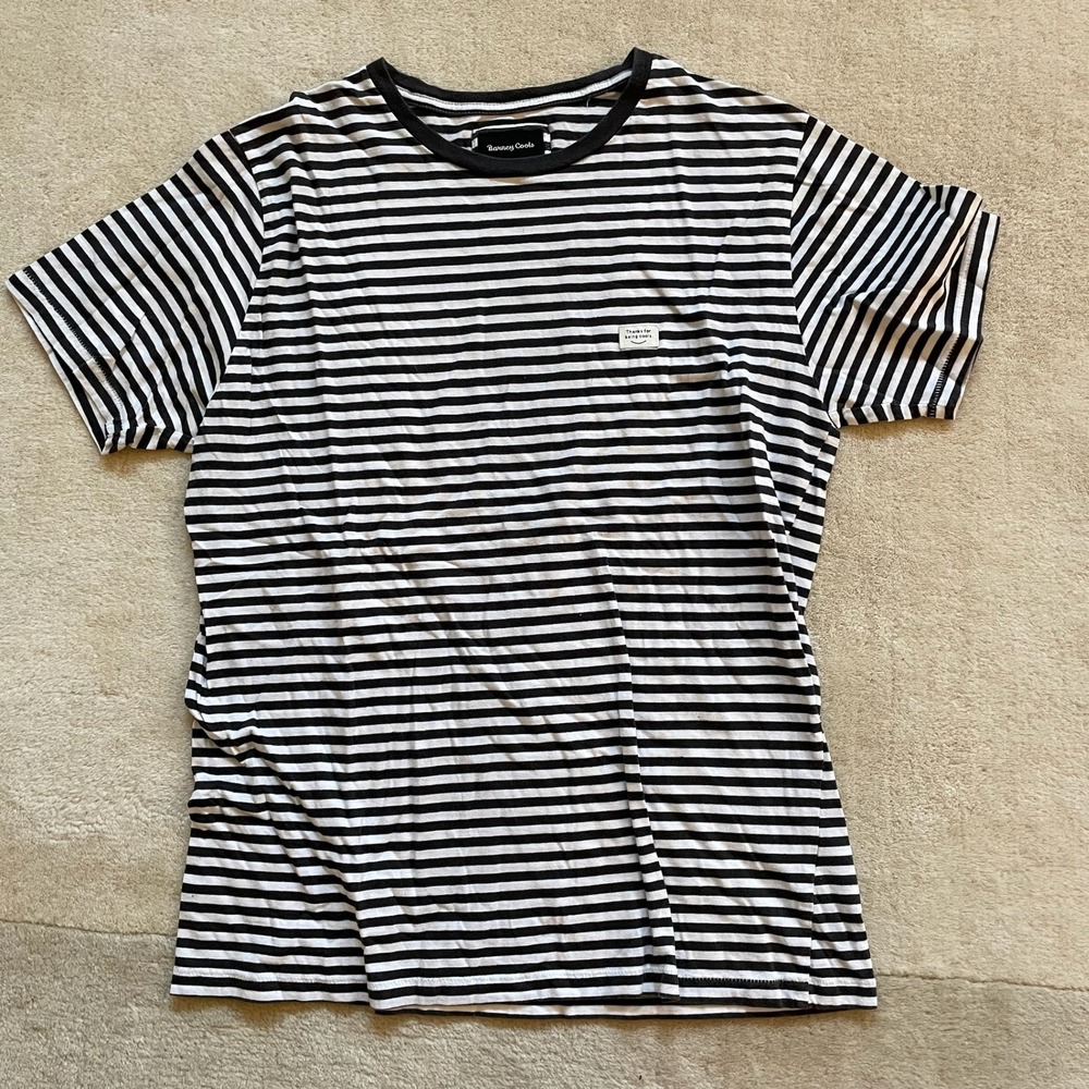 Barney Cools Mens Striped Short Sleeve T-Shirt Black White Small Graphic Patch